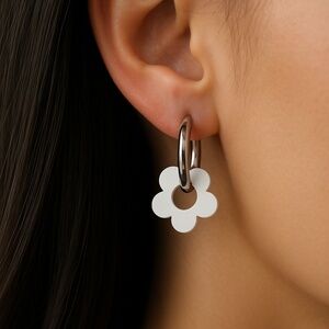 925 Sterling Silver Hoop Earrings with Silver Flower Charm